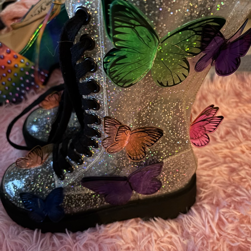 Dolls Kill Glitter Butterfly Combat Boots - Multicolor